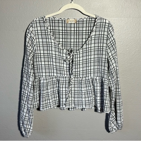 Altar’d State plaid babydoll long sleeve blouse - Picture 1 of 5